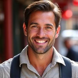 Jake Silver, Founder and Chief Explorer of WanderWorld, smiling amidst a bustling Moroccan market.