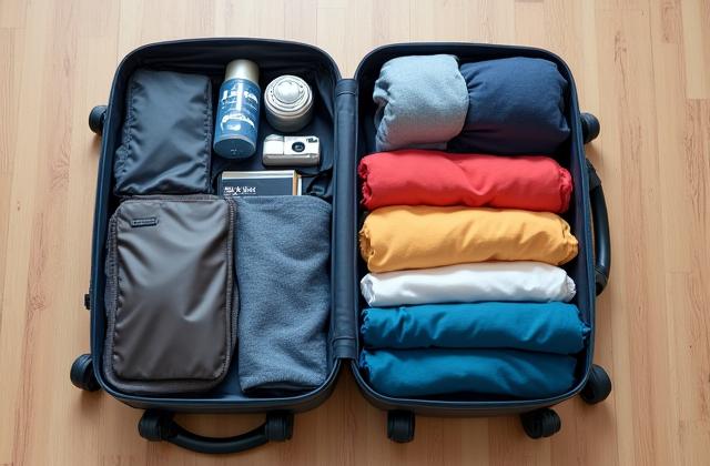 Neatly packed travel backpack and luggage