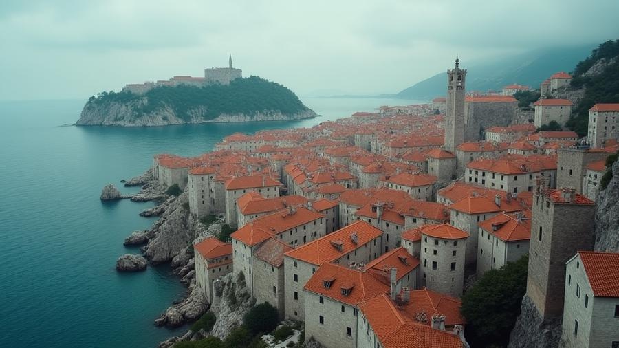Screenshot from Game of Thrones showing King's Landing overlaid on Dubrovnik