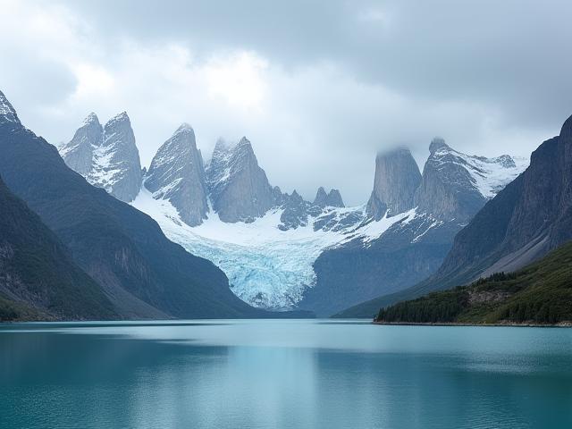Towering granite peaks of Torres del Paine, Patagonia, reflected in a glacial lake