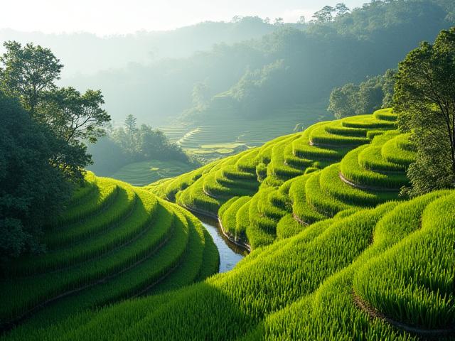 Serene rice terraces in Bali with lush greenery