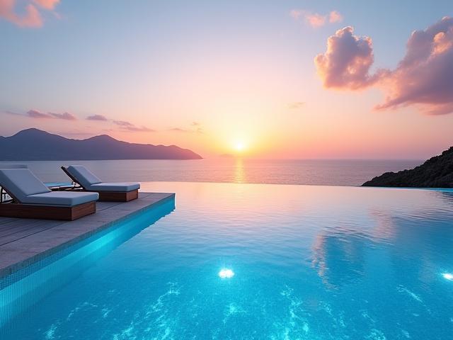 Luxurious infinity pool overlooking the ocean at sunset