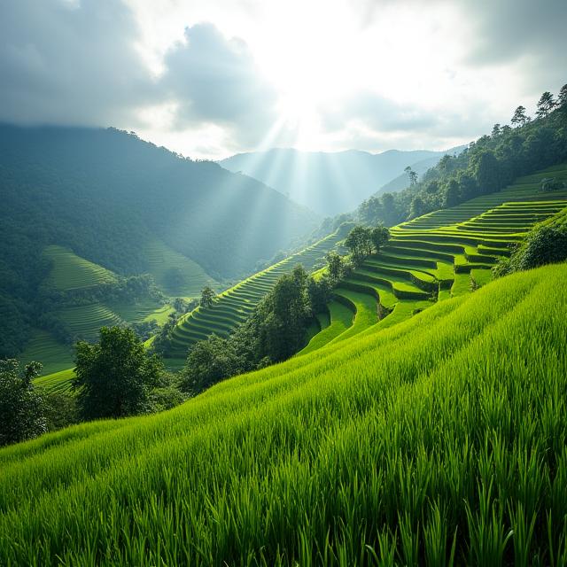 Stunning vista of vibrant green Tegallalang rice terraces