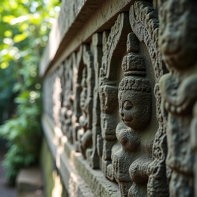 Intricate carving on a Balinese temple structure