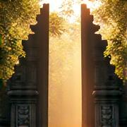 Balinese temple surrounded by lush greenery